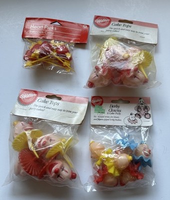 Vintage Wilton Clown And Heart Cake Topper Picks Lot Of 4