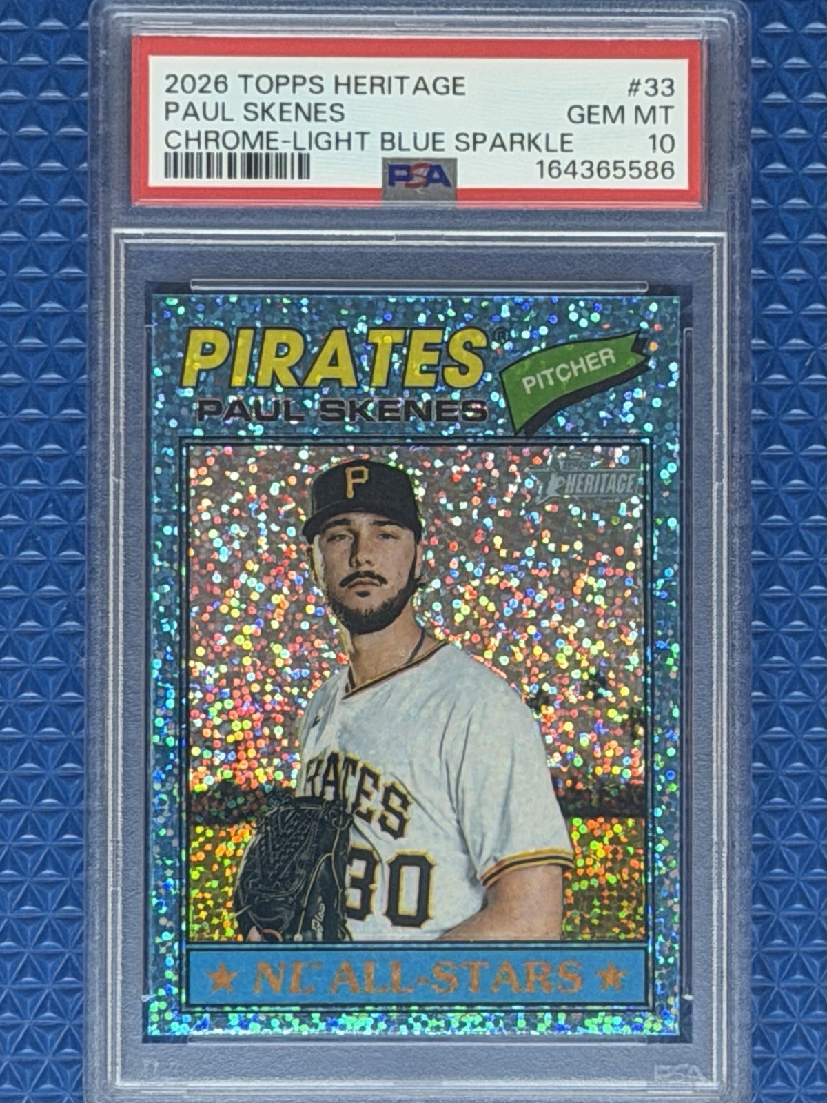 2026 Topps Heritage Paul Skenes Chrome Light Blue Sparkle PSA GEM MT 10 Pirates view 2