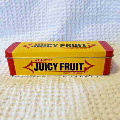Vintage Wrigley's Juicy Fruit Chewing Gum Metal Tin Collectible Yellow Storage