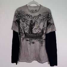 Affliction Shirt Mens XL River Styx 2fer Grim Reaper Graphic Tee Grunge Punk