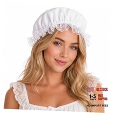 Colonial Mop Cap White Colonial Bonnet Hat Elastic Pilgrim Hats Traditional