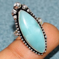 925 Silver Plated Larimar Ring US 6.5 Special Edition Design Most Beautiful GW