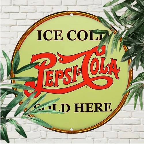 1pc Vintage Pepsi-Cola Ice Cold Sign,Tin Metal Signs 8x8 inch Round Aluminum Wal
