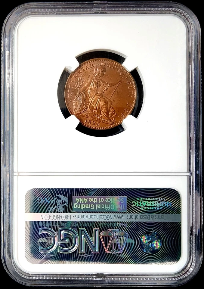 World Coin 1825 Great Britain 1/4 Pence Farthing NGC MS 64 BN Copper KM 677 - Image 2 of 4