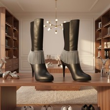 Women Silver Chain Boot Bracelet Anklet Shoe Charm Long Fringes Dangle Dance SET