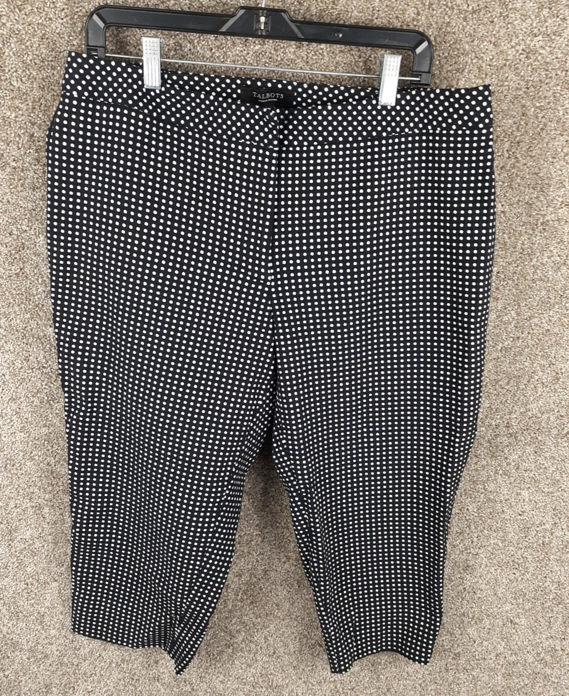Talbots Petites Polka Dot Capri Pants Womens 16WP Petite Black White High Rise