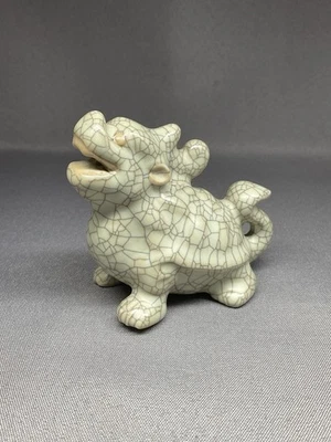 DRAGON TORTUE EN PORCELAINE CRAQUELÉ CÉLADON, CHINE , ASIE - Photo 1/4