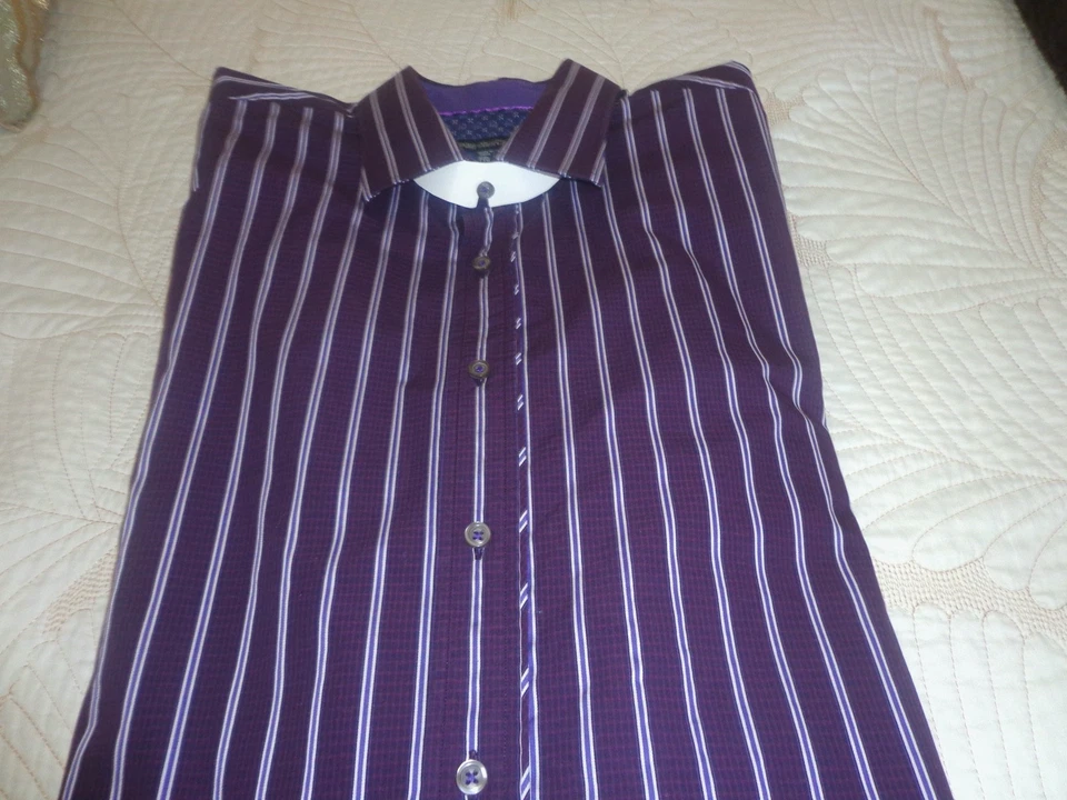 Report Collection Men’s Dress Shirt Geometric Sz 2XL Purple Striped 100% Cotton - Image 3 of 4