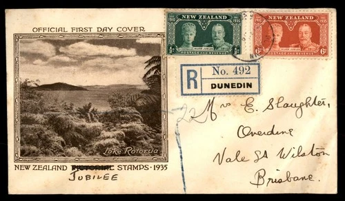 Mayfairstamps New Zealand FDC 1935 King and Queen Lake Scene Registered First Da