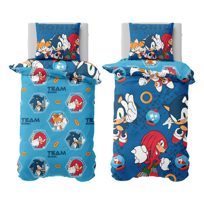 Sonic The Hedgehog offizielles Teamdesign rotierendes Einzel-Bettwäscheset wendbar