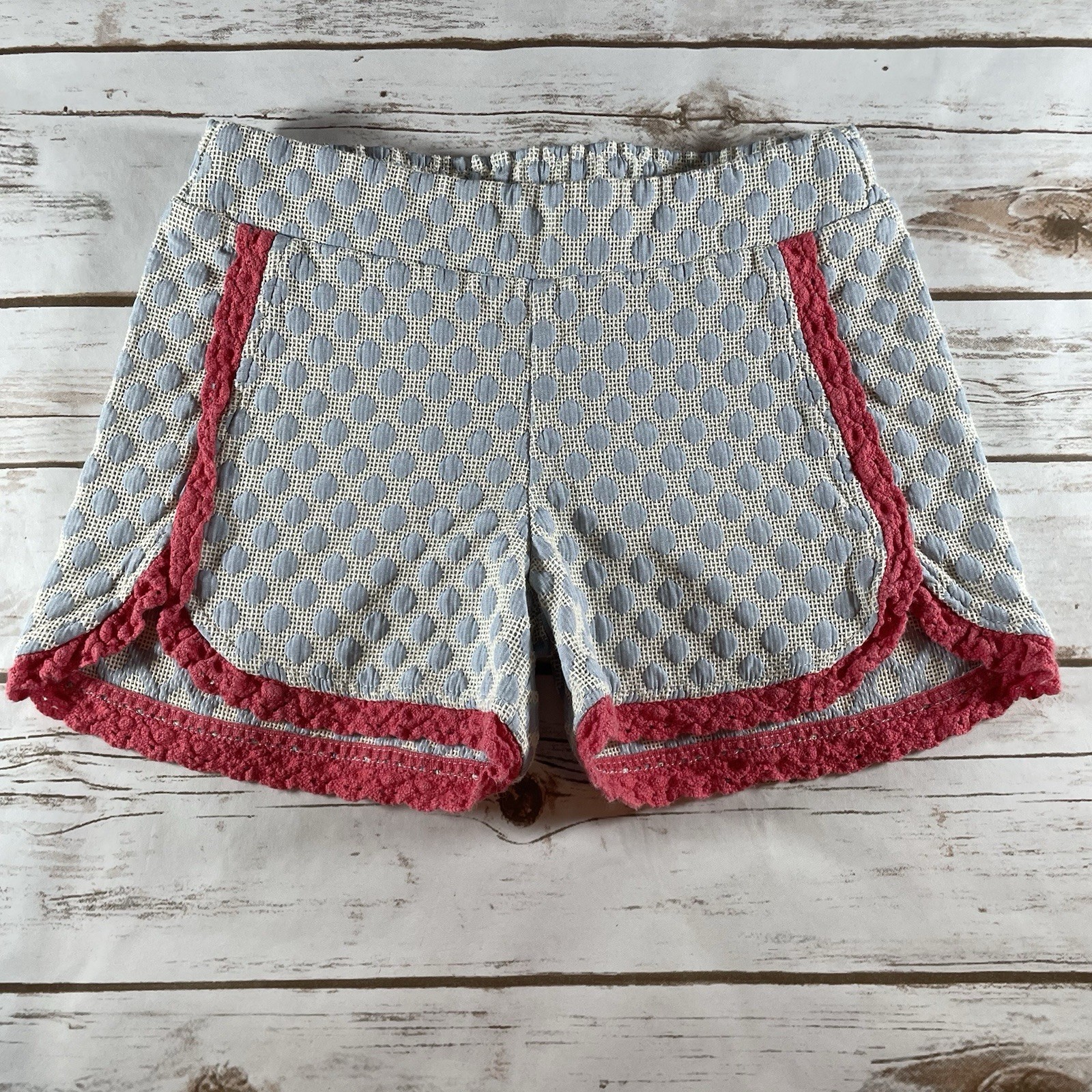 Girls Size 6 Persnickety Shorts Blue Polka Dot with Pink Lace Trim