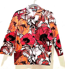 Chicos Additions blazer jacket floral tiana size 1 red pink orange 3/4 sleeve