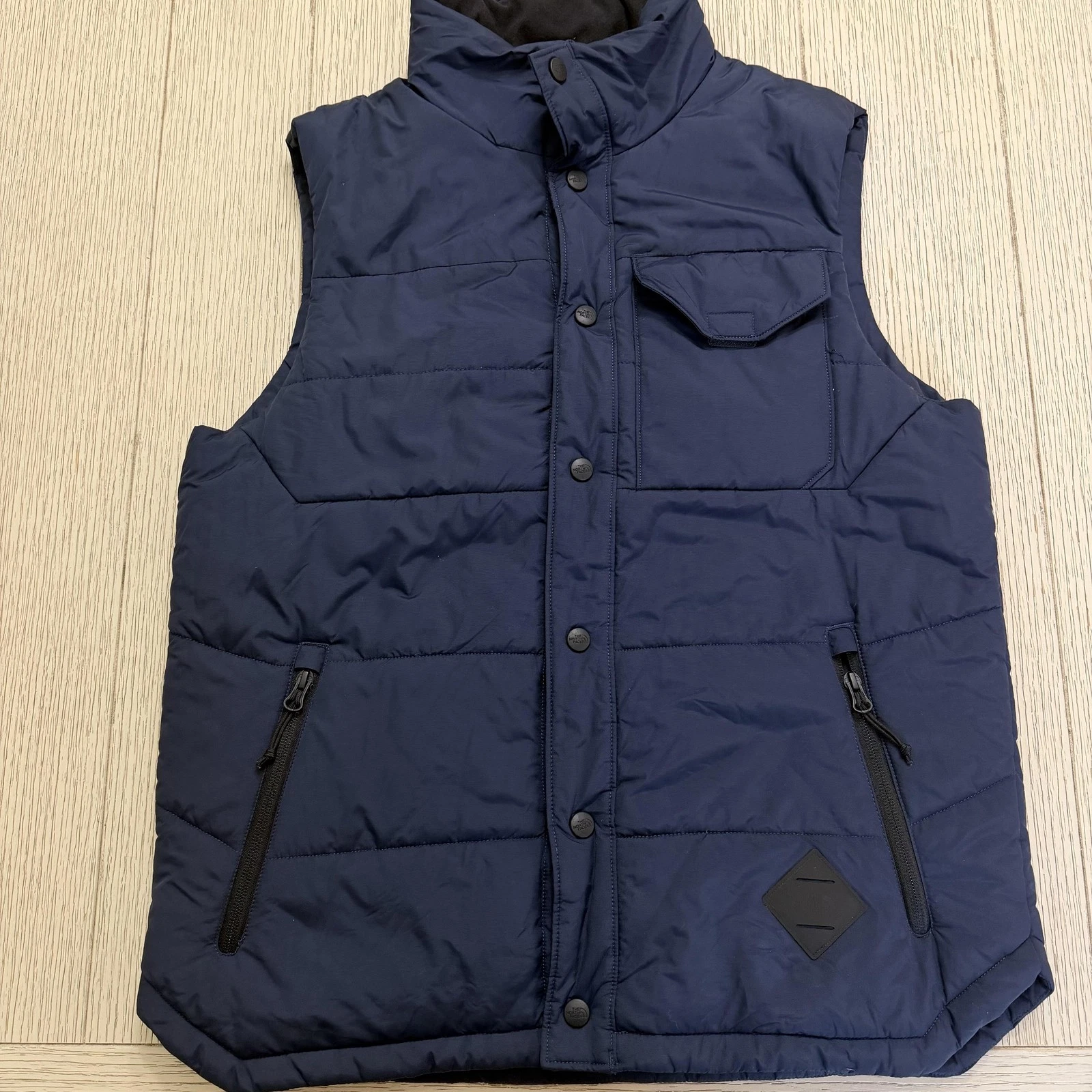 The North Face Vest Mens Small Blue Insulated Puffer Snap Front Outdoor Hiking