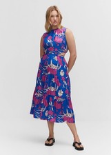 MNG by Mango Nuti Floral Midi Dress Womens Size 16 Cut Out Blue Purple Flowers