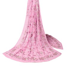 Sushila Vintage Pink Embroidered Dupatta Pure Chiffon Paisley Indian Long Stole