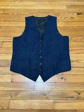 Voboom Mens Waistcoat Size Small Blue Tweed Wool Herringbone Button Up Vest