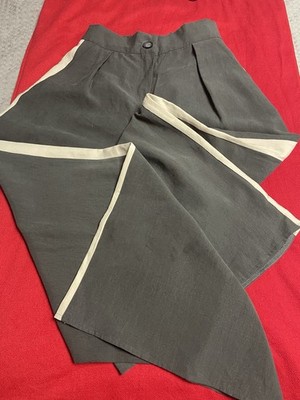 Steps New York Women s S Gray Wide-Leg Pants White Stripe High Rise Pleated