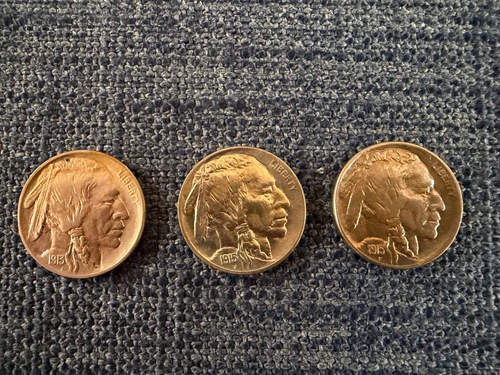 Set of 3 Buffalo Nickels 1913-P Type 2 1915 1915-D-- XF++--Take a Look!