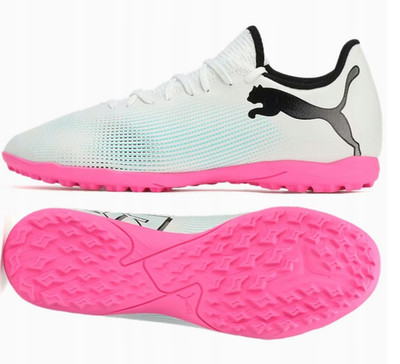 Puma UMA Future 7 Play TT Fußballschuhe EU 47 für Kunstrasen Weiß/Schwarz/Pink