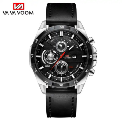 Vava Voom 216 Men's Leather Strap Quartz Wristwatch - Waterproof Calendar Busine