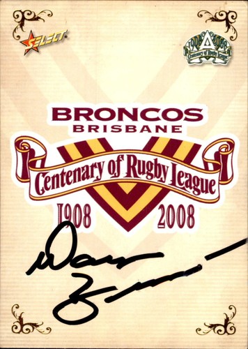 Signed 2008 Brisbane Broncos NRL Select Centenary Card - Wayne Bennett - Picture 1 of 3