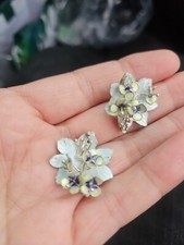 VTG 3 D Enamel blue green pastel enamel 925 Sterling Flower Earrings studs