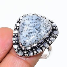 Natural Dendrite Opal Gemstone 925 Sterling Silver Jewelry Ring Size 8 US