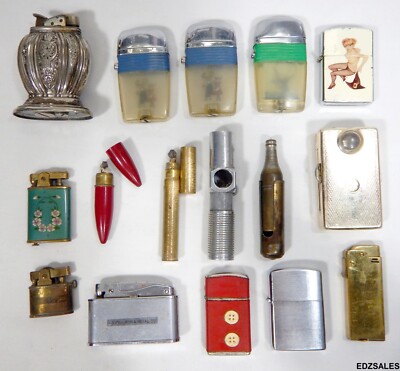 16 Vintage Lighter - Vu-Lighter Nimrod Pipeliter Penguins Pin-Up Bottle Muselite