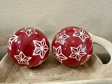 (2) Decorative 4” Carpet Balls Red W/White Stars Flowers Hawaiian Beach Holiday