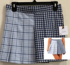 Originality Plaid Pleated Mini Skirt Preppy Dual Blue  White Size Medium