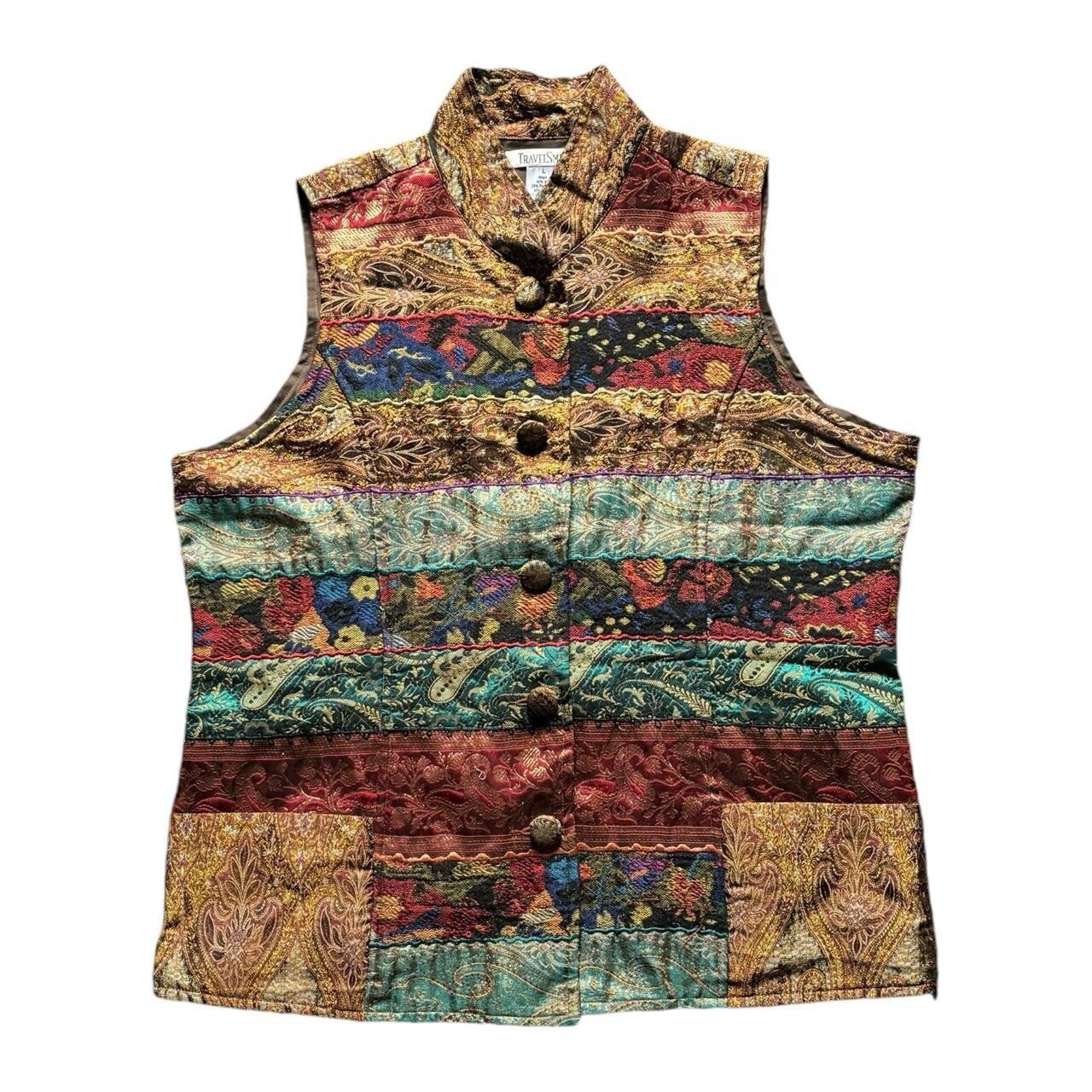 Travelsmith Patterned Multicolor Collared Button … - image 1