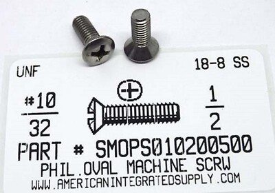 #10-32x1/2 Oval Head Phillips Machine Screws Stainless Steel (30)