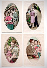 Set 4 Different Courting Couples RPPC Hi-Tint HairDo's Fashion Fotoclere PUN163A