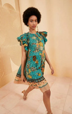 ULLA JOHNSON Hummingbird Etta Ruffle Short Mini Dress Green Size AU 10 / US 6