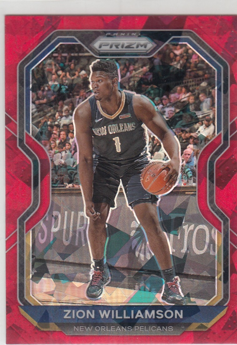 2020-21 Panini Prizm Parallel Cracked Ice Red ZION WILLIAMSON #185 Pelicans