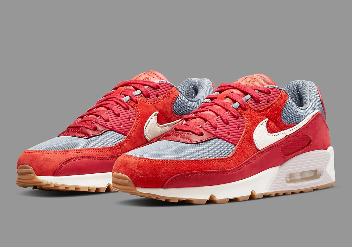 Nike Air Max 90 PRM Gym Red Smoke Gray Gum DH4621-600 Men's Sizes