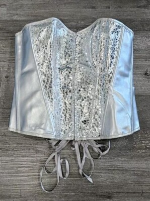 Silver Shimmer Bustier Corset Lace-up Back Zipper Front XXL | eBay