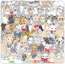 100 Pcs Cute Cat Stickers Aesthetic Waterproof Vinyl for Water Bottle Kids Adult