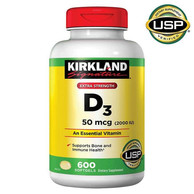 Kirkland VITAMIN D3 600 (2000 IU) Softgels; Bone, Immune - Muscle Support