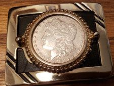 1882 Faux Morgan Silver Dollar Coin Belt Buckle Western Style 3.X2.25