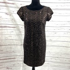 Eliza J Dress Women’s 8 Black Gold Sheath Mini Velvet Sequins Cap Sleeves New