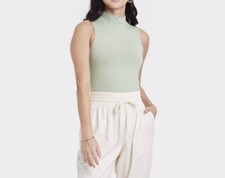 Women  s A New Day Mock Neck Sleeveless Bodysuit Green XS NEW 