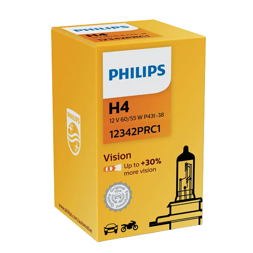 LAMPADA LAMPADINA FARO AUTO PHILIPS H4 VISION +30% LUCE 12V 60/55W 12342PRC1 - Immagine 2