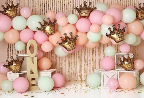 Pink Balloon Gold Crown Princess Photography Background Girl 1st Birthday  Party | eBay