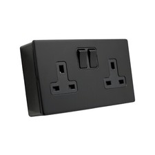 SHPELEC® Matt Black Screwless 2 Gang 13A Socket and Surface Mount Back Box