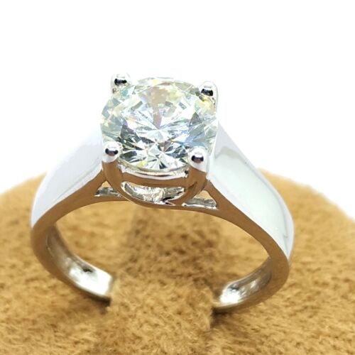 1.50 Ct Round Solitaire Moissanite Engagement Ring 14k White Gold Plated Silver - Picture 1 of 12