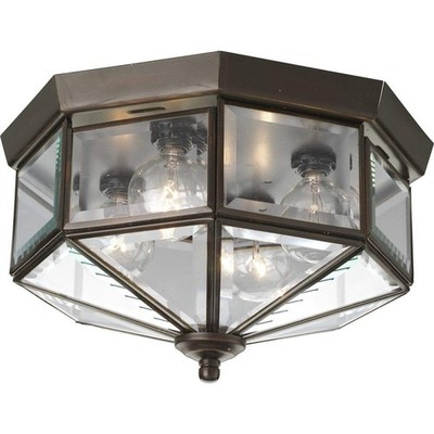 4-Light Beveled Glass 11-1/8'' Close-to-Ceiling, Indoor, P5789-20, Antique Bronze