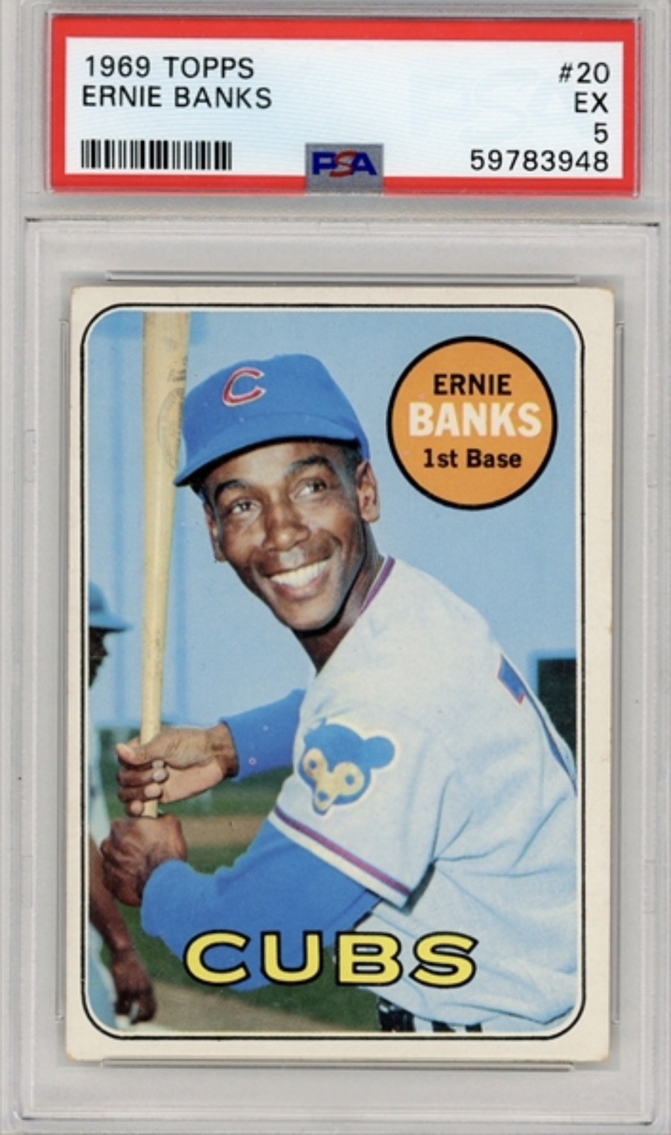 1969 Topps  #20 Ernie Banks PSA 5 EX Chicago Cubs **HOF**