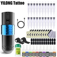Professional Wireless Rotary Tattoo Pen Complete Cartridge Needles Ink 1500mAh