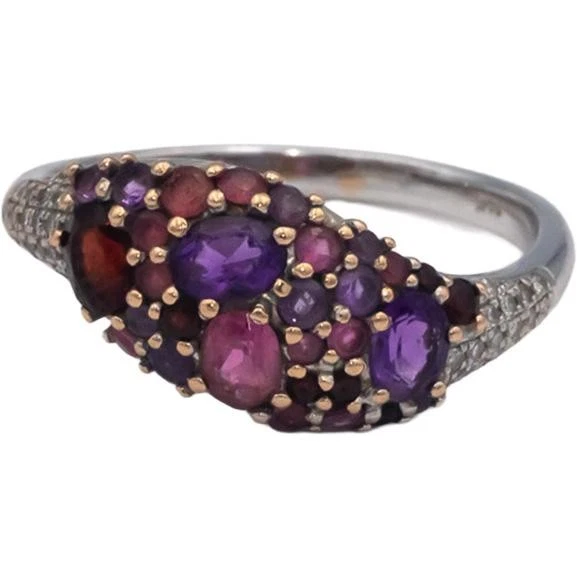 Anillo de oro blanco de 14 k de 0,78 quilates con diamantes y piedras preciosas surtidas tamaño 7,25